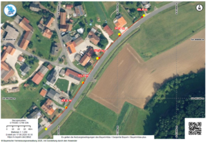Bild vergr&ouml;&szlig;ern: Straßenplan Gaißach/Loch Markierung wo die Straßenlaternen platziert werden sollen
